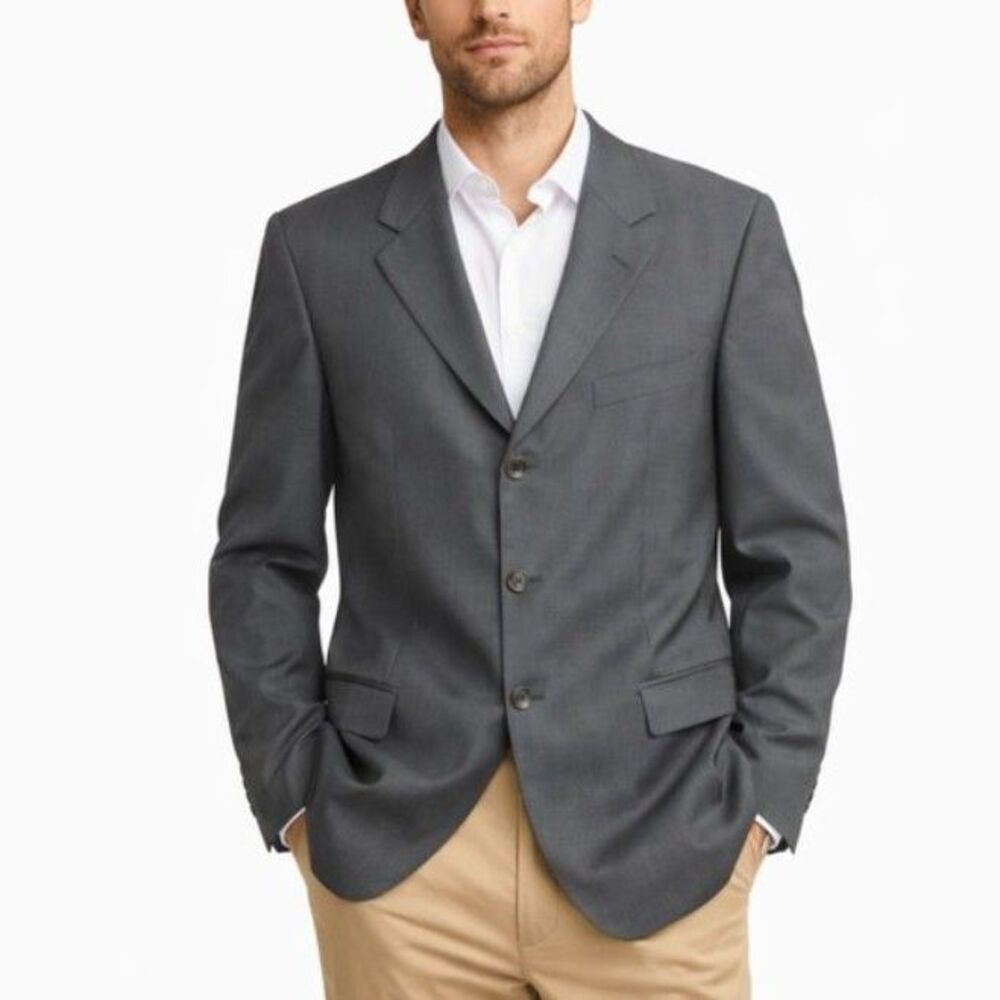 Boss Hugo Boss Men's Gray Wool Single Breasted 3 Button Suit Jacket Size 46R